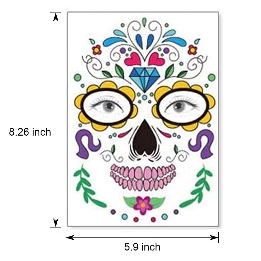Naklejki na twarz Halloween Cukrowa Czaszka zestaw 9 arkuszy Día de los Muertos