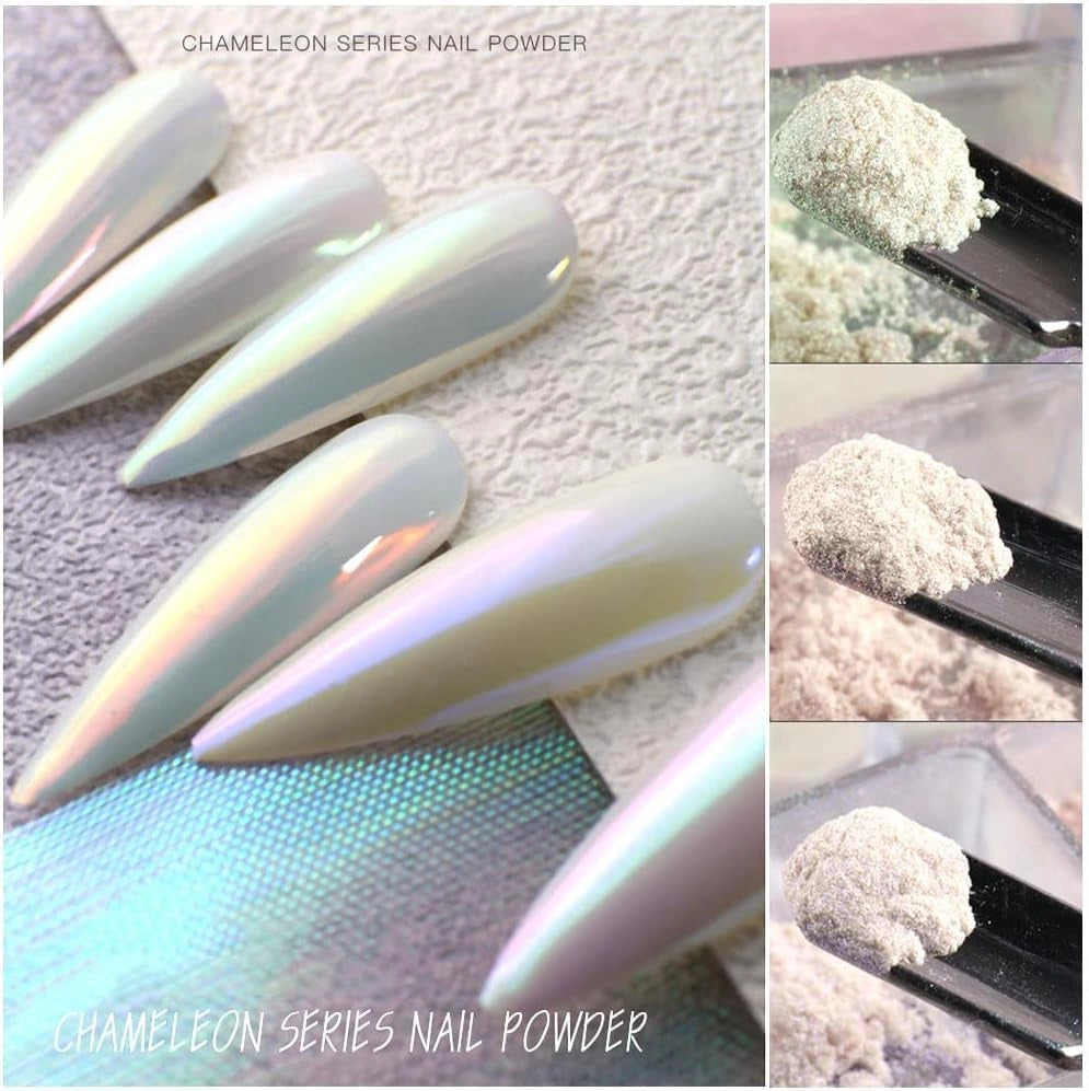 Pyłek Do Zdobień Paznokci Efekt Lustra Perłowy Chrom Pearl Effect Hologram ZESTAW 6 kolorów