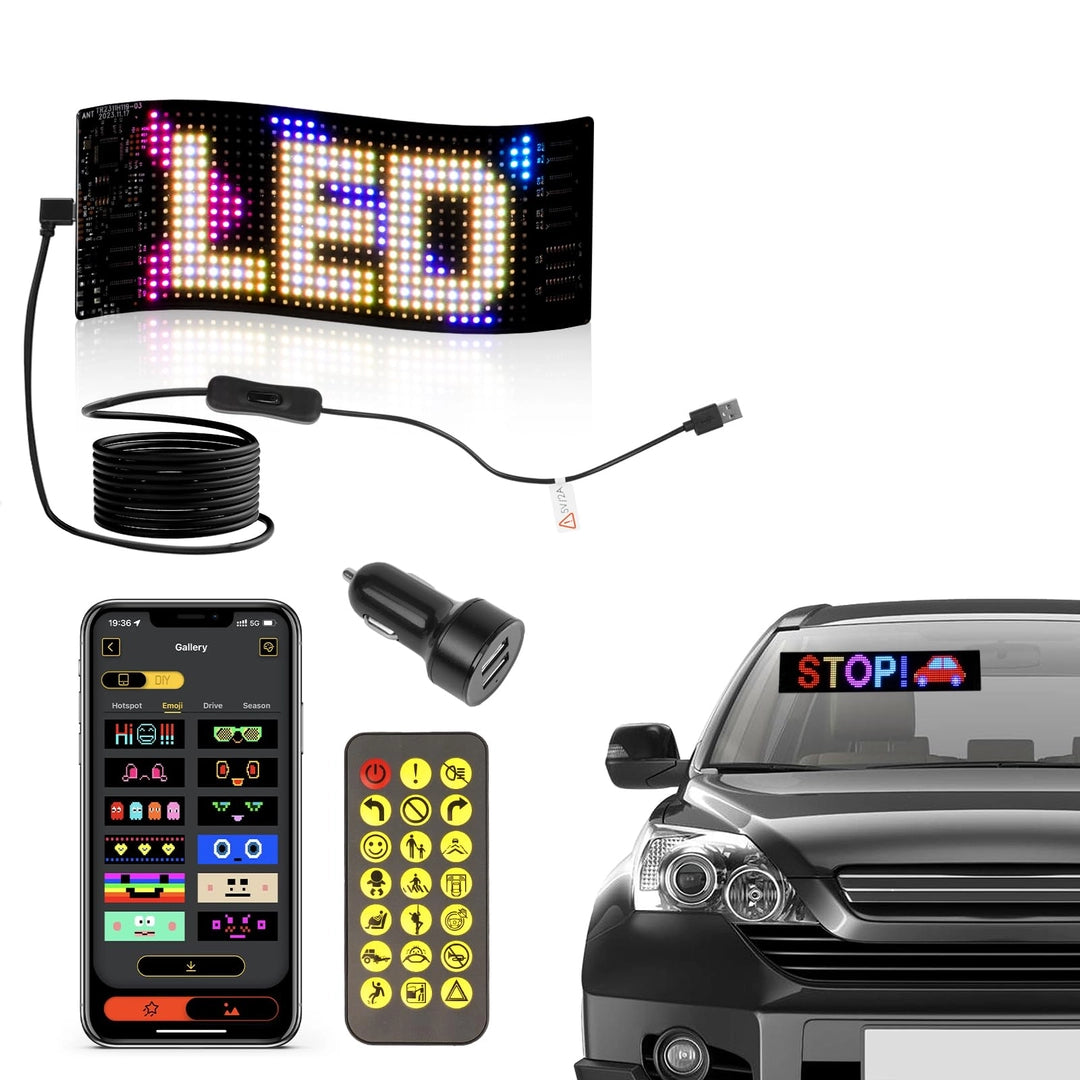 Wyświetlacz LED RGB do auta z Bluetooth, pilotem i aplikacją mobilną Główne zdjęcie produktu