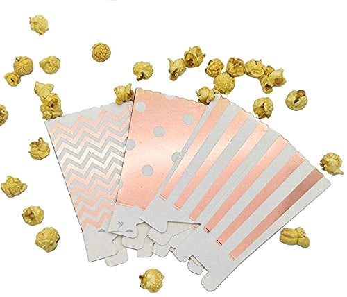 Zestaw 30 ozdobnych pudełek na popcorn różowe złoto impreza DIY