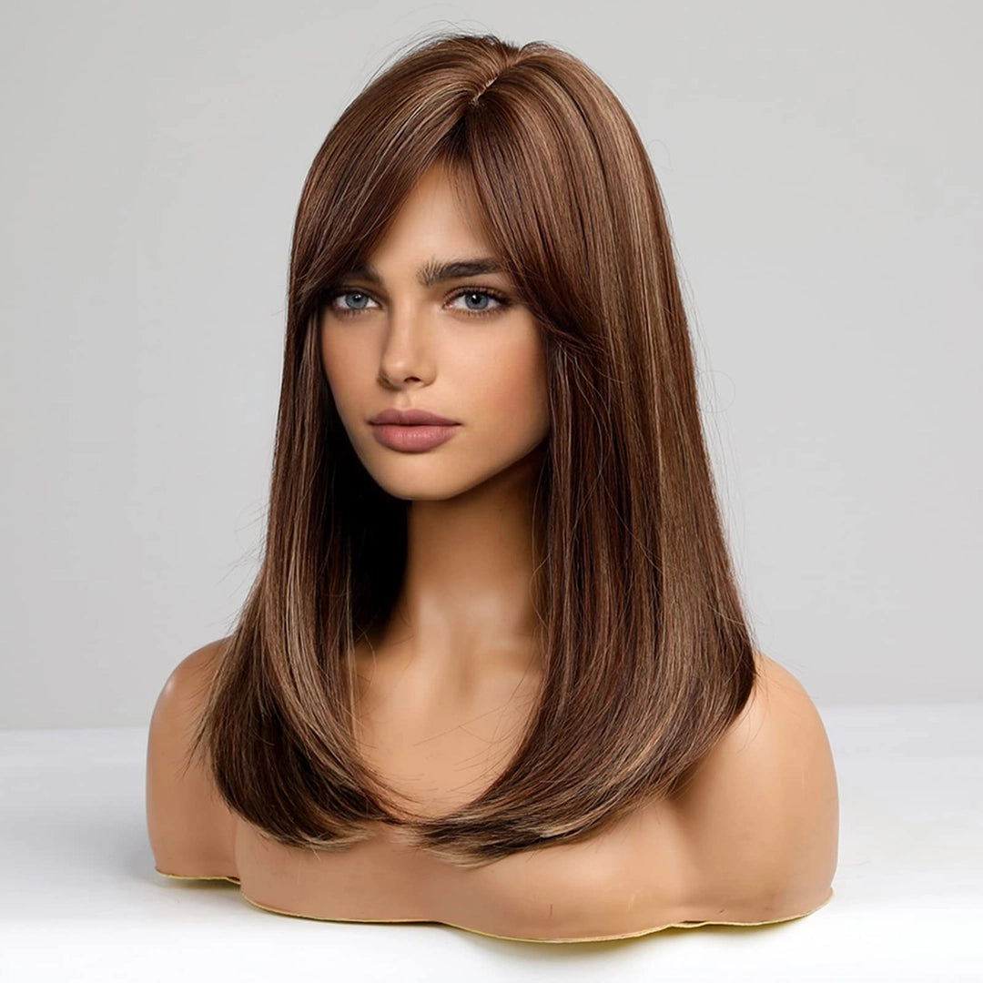 Peruka damska brązowa prosta z grzywką 55 cm naturalny efekt ombre