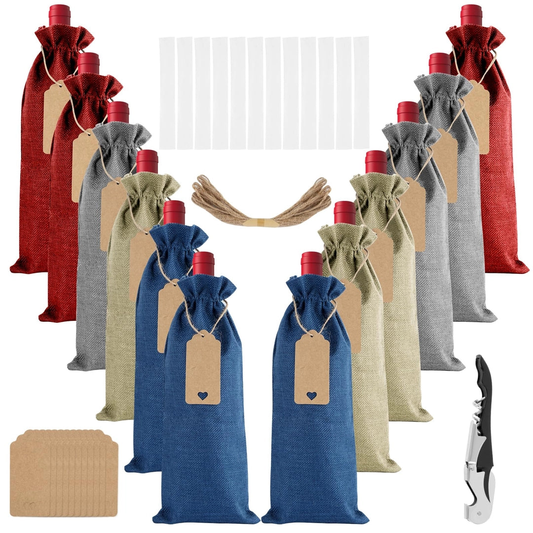 Zestaw 12 Torebek Torebka Prezentowa na Wino Alkohol Torby ekologiczne Jutowe Opakowania Ozdobne + akcesoria Główne zdjęcie produktu