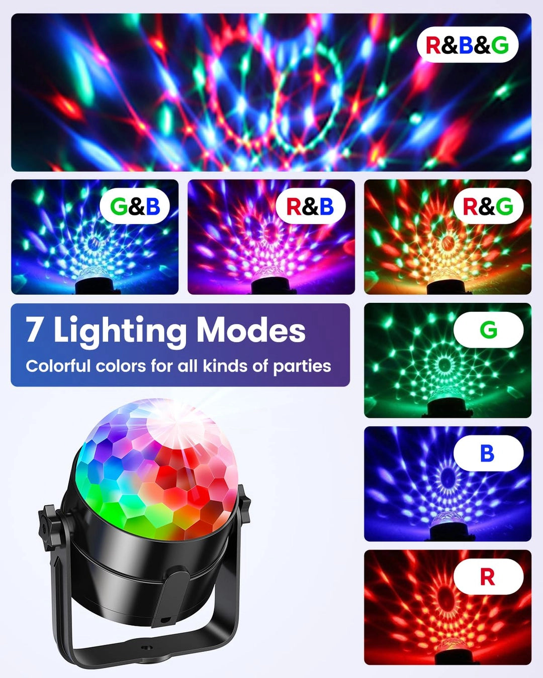 Kula Dyskotekowa Światła kolorofon 2x Obrotowa LED z pilotem USB RGB Rytm Muzyki