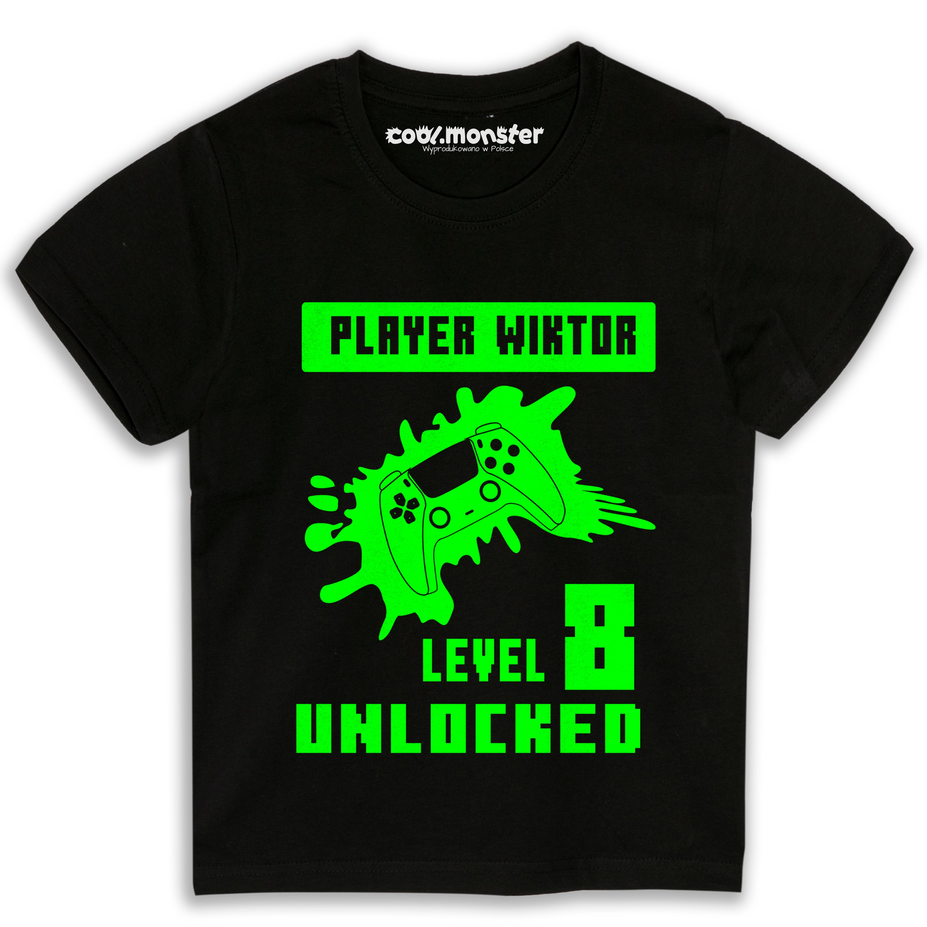 Koszulka dla Gracza na urodziny i nie tylko. Z imieniem i wiekiem dziecka. Neonowy Nadruk