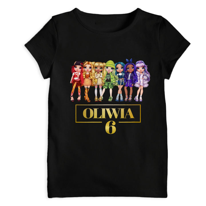 Rainbow High - T-Shirt Koszulka Dziewczęca z Imieniem - Czarna lub Biała