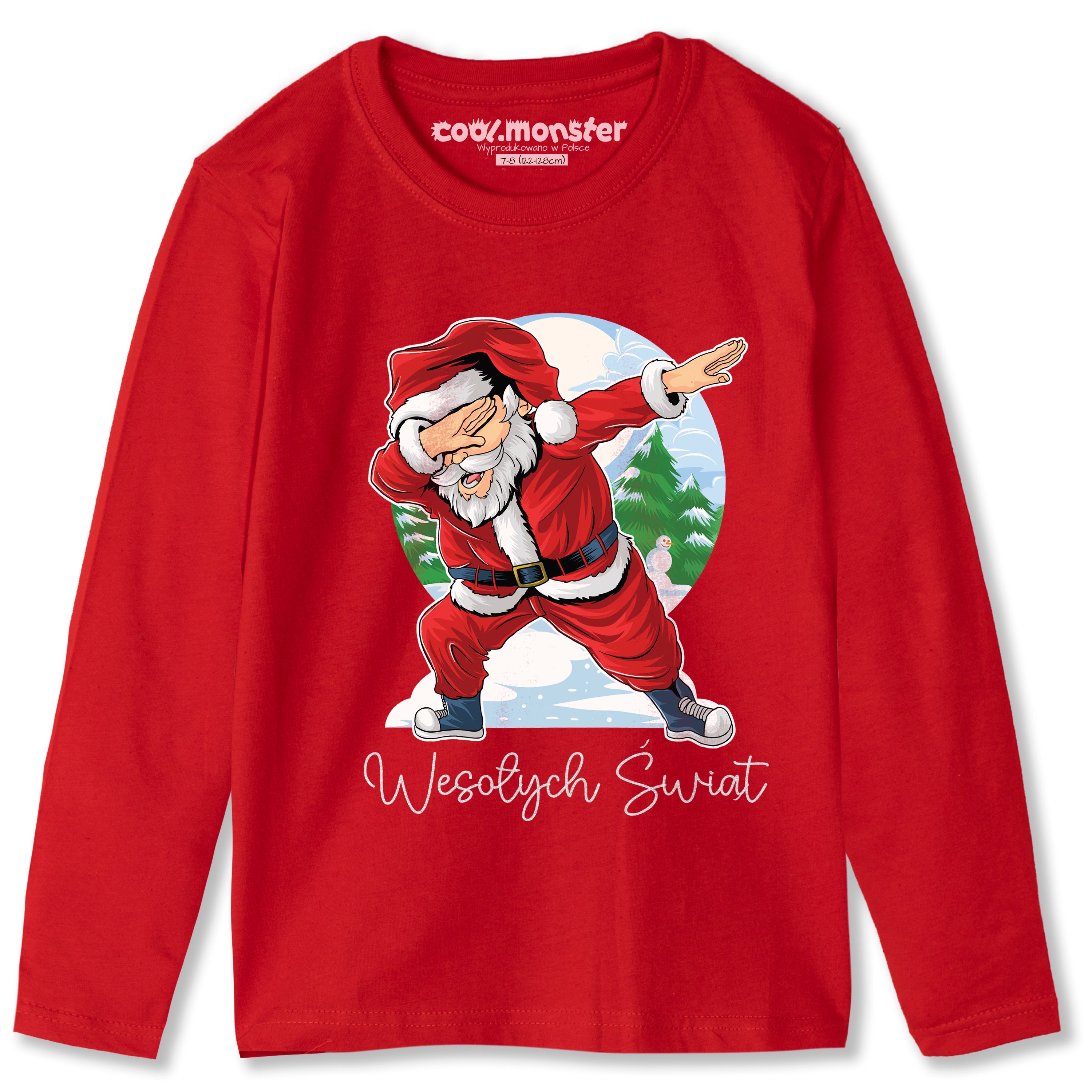 Koszulka, Bluzka świąteczna z długim rękawem. Dabbing Mikołaj - Czerwona lub Czarna CHR007 Główne zdjęcie produktu