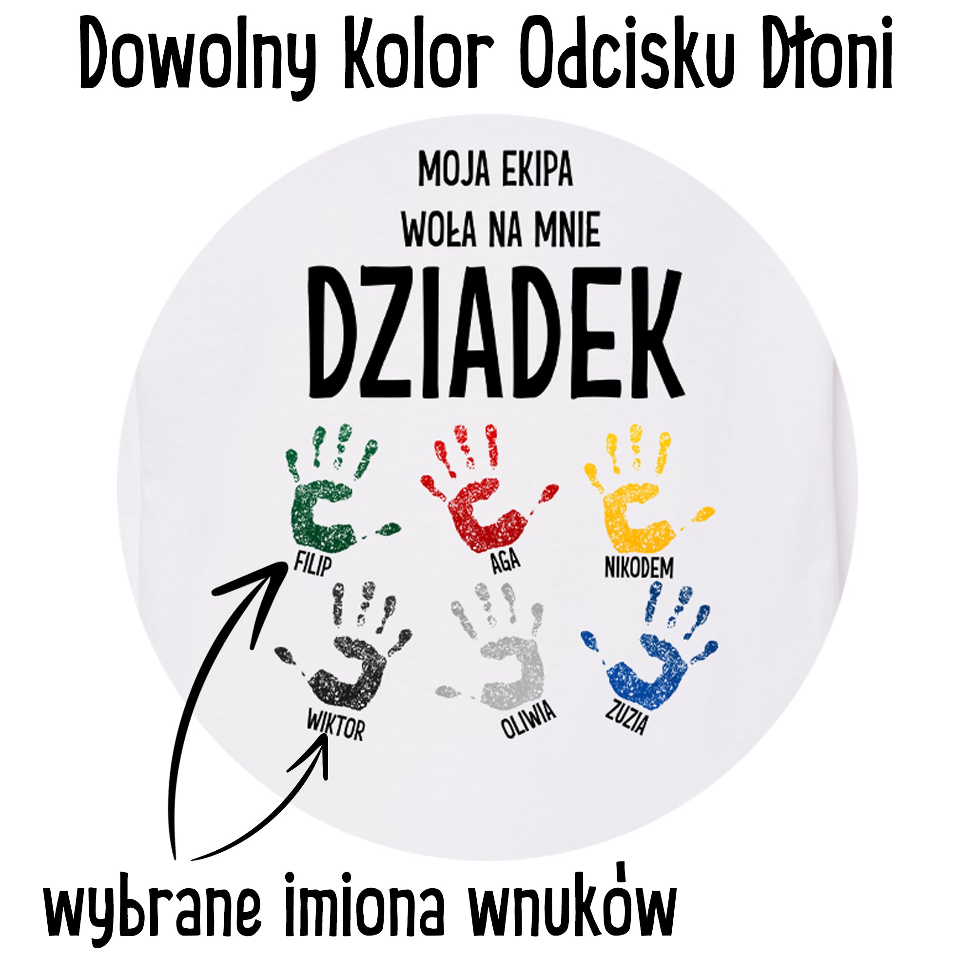 Koszulka Męska T-Shirt - Ekipa Dziadka z imionami wnuków - Czarna lub Biała- DZI03