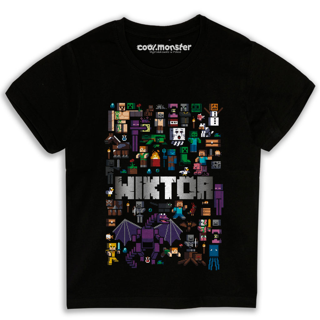 Koszulka dla Gracza Minecraft na urodziny i nie tylko. Z imieniem. Efekt Metaliczny