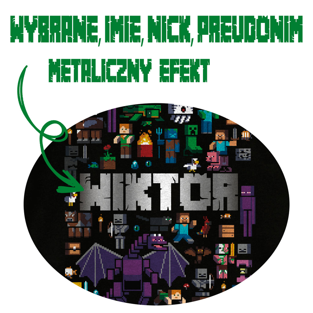 Koszulka dla Gracza Minecraft na urodziny i nie tylko. Z imieniem. Efekt Metaliczny