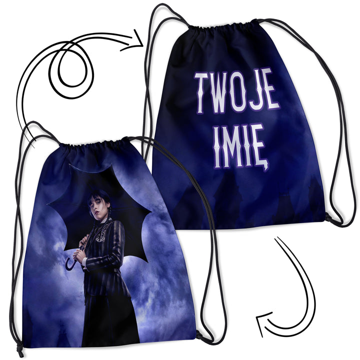 Personalizowany Worek Torba Szkolna na siłownię z Imieniem Wednesday Addams WED.BAG.1